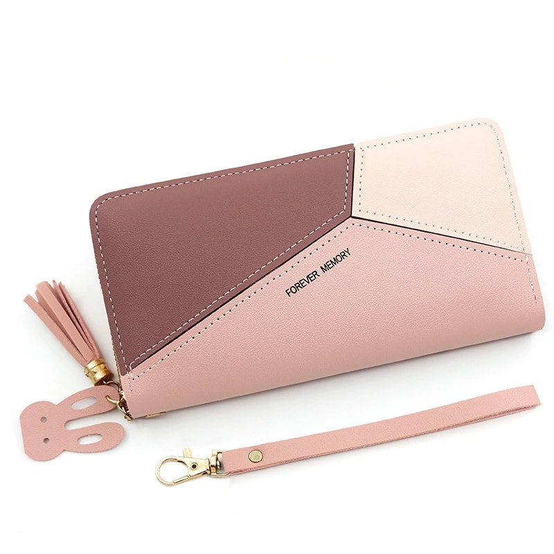 Geometric Leather Tassel Wallet For Women Long Zipper Card Holder With Money Clip 3