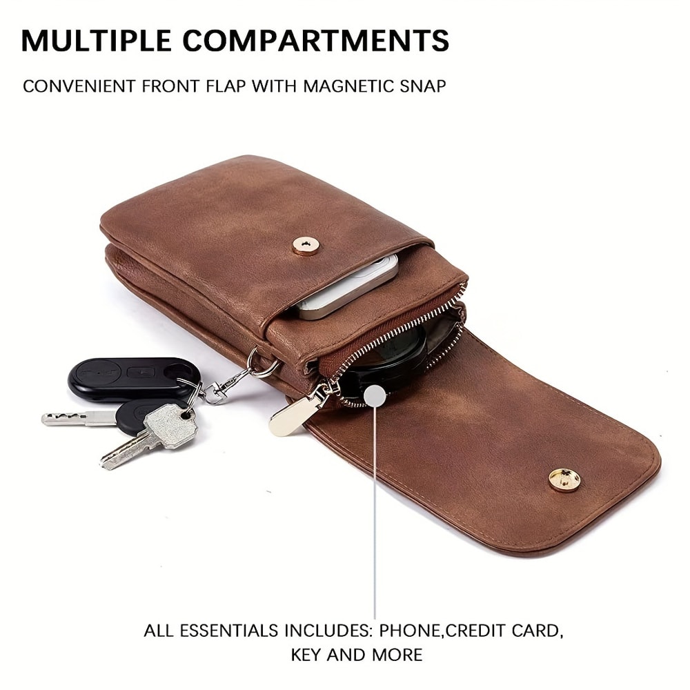 Minimalist PU Leather Womens Crossbody Bag Stylish Mobile Phone Small Change Purse Single Shoulder 4