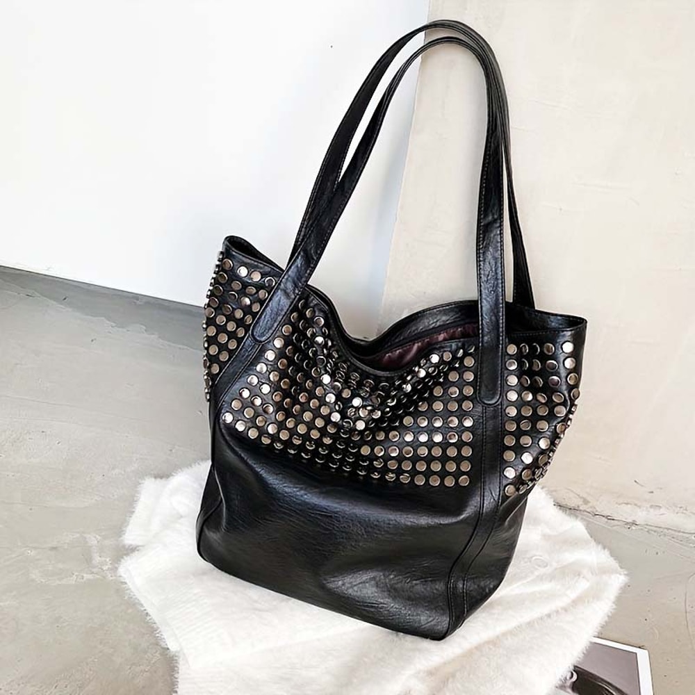 Fashion Rivet Tote Bag Large Capacity Womens Handbag Versatile Shoulder Handheld Bag For Shopping 1