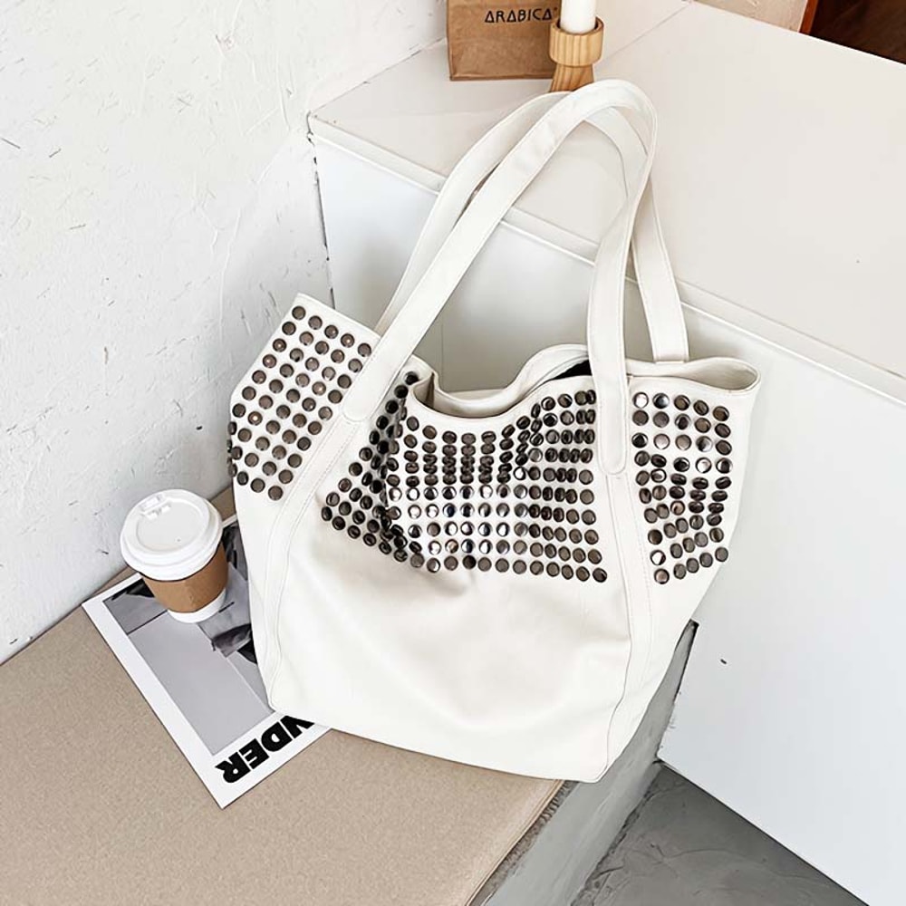 Fashion Rivet Tote Bag Large Capacity Womens Handbag Versatile Shoulder Handheld Bag For Shopping 6
