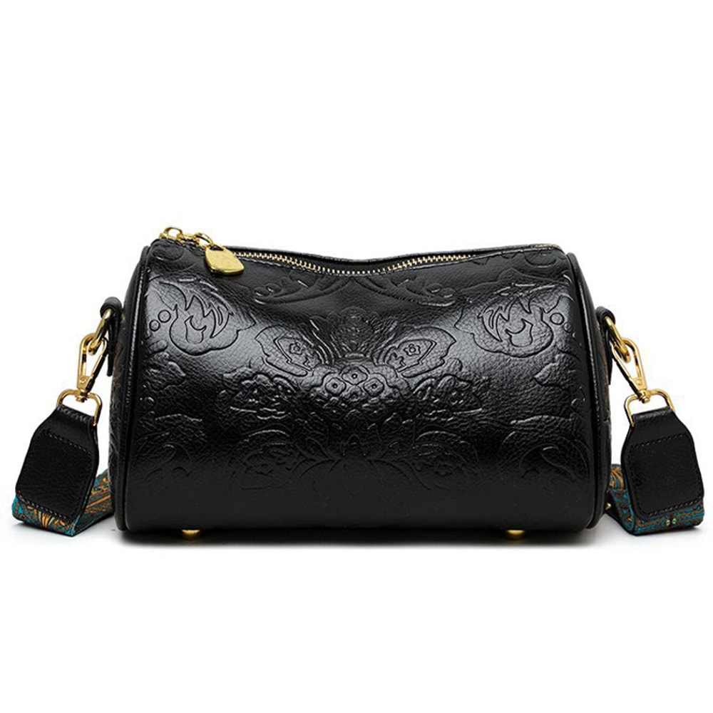 Fashionable Chinese Style Retro Womens Cylindrical Shoulder Crossbody Bag Embossed Chic 10