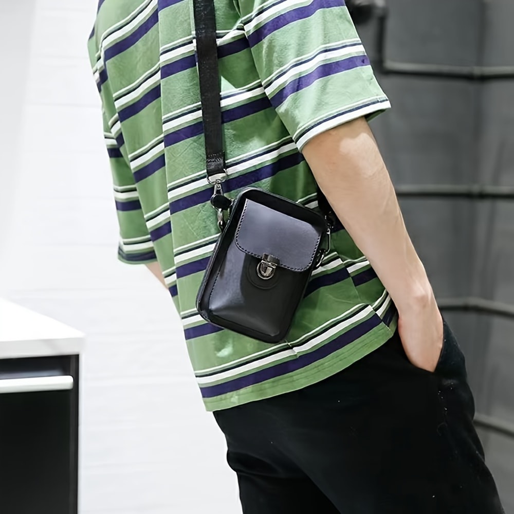 Casual Mens Multifunctional Single Shoulder Crossbody Waist Bag PU Leather Mobile Phone Bag