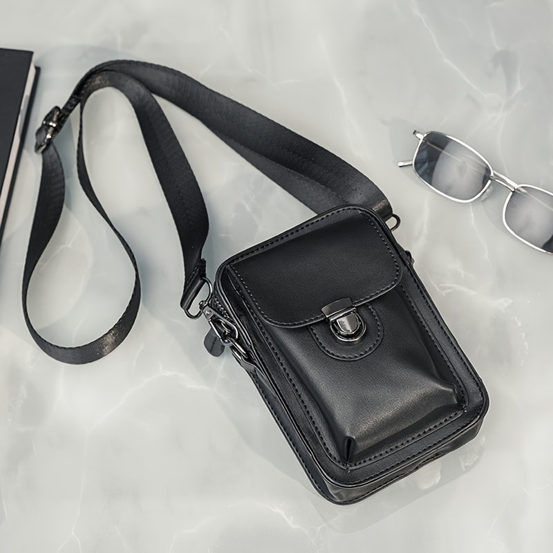 Casual Mens Multifunctional Single Shoulder Crossbody Waist Bag PU Leather Mobile Phone Bag