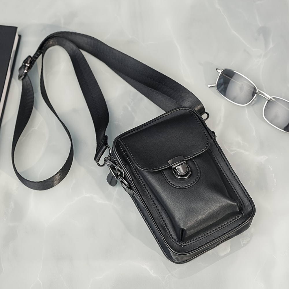 Casual Mens Multifunctional Single Shoulder Crossbody Waist Bag PU Leather Mobile Phone Bag