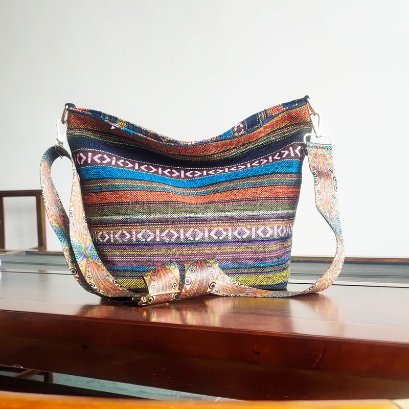 Ethnic Style Women S Bucket Bag Fashionable Crossbody With Wear Resistant Coarse Fabric Stripes 5