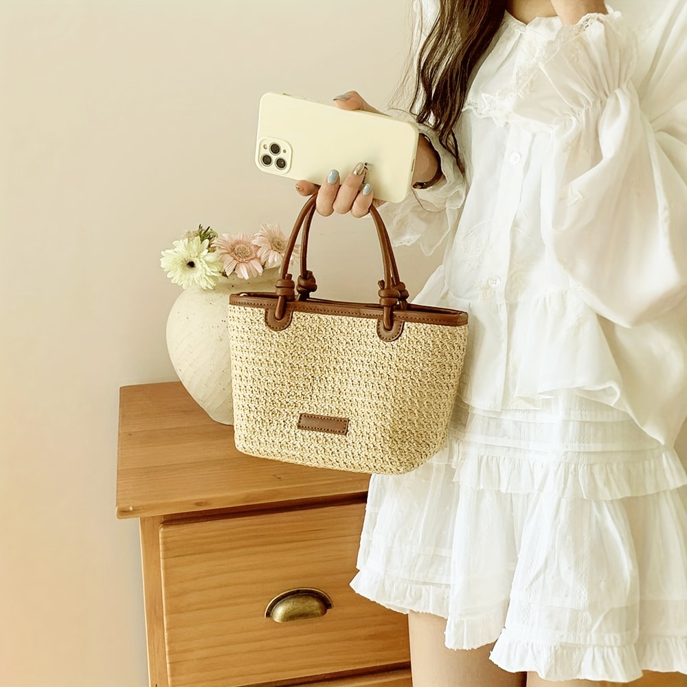 Stylish Woven Beach Bag Handheld Crossbody Rope Knot Bag For Women 5