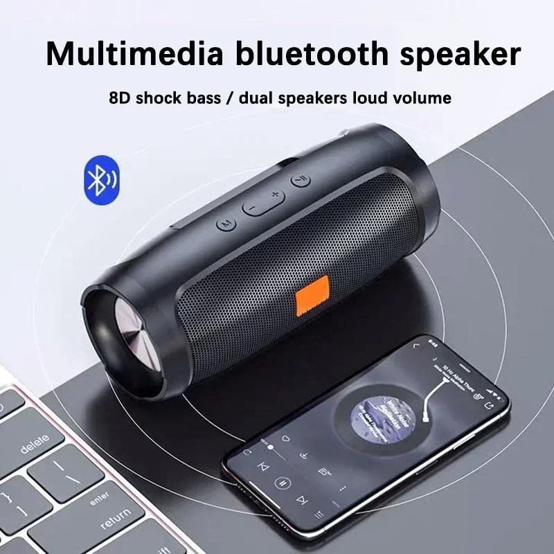 Mini Bluetooth Soundbar Wireless Stereo Speaker with FM Subwoofer & Voice Broadcasting