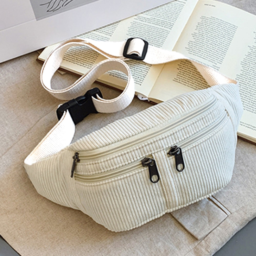 Trendy Multi Color Corduroy Waist Bag Casual Multi Pocket Design For Daily Use Travel 1