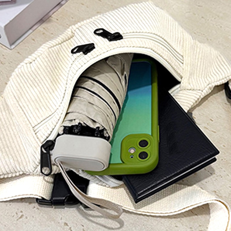 Trendy Multi Color Corduroy Waist Bag Casual Multi Pocket Design For Daily Use Travel 3