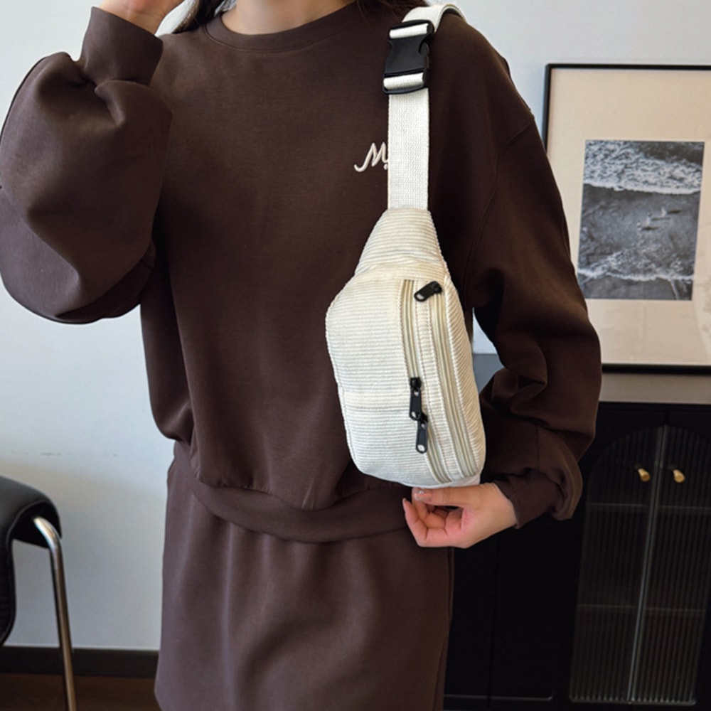 Trendy Multi Color Corduroy Waist Bag Casual Multi Pocket Design For Daily Use Travel 0