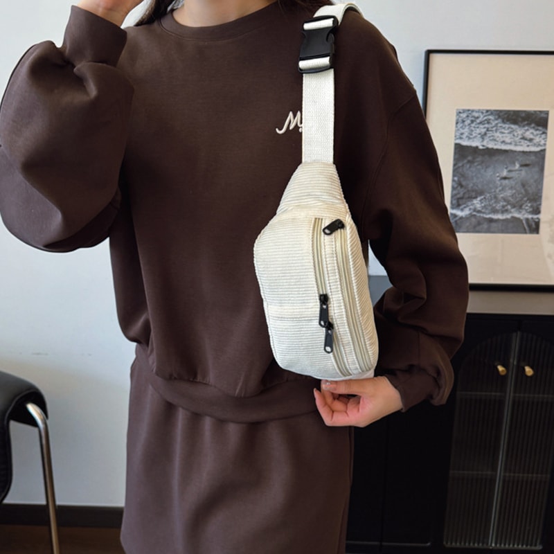 Trendy Multi Color Corduroy Waist Bag Casual Multi Pocket Design For Daily Use Travel 0