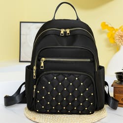 diamond check embroidered backpack fashionable womens travel bag with riveted detailing