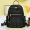 Diamond Check Embroidered Backpack Fashionable Womens Travel Bag with Riveted Detailing
