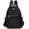 Diamond Check Embroidered Backpack Fashionable Womens Travel Bag with Riveted Detailing