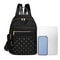 Diamond Check Embroidered Backpack Fashionable Womens Travel Bag with Riveted Detailing