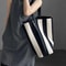 Niche Striped Canvas Bucket Bag For Women Large Capacity Commuting Tote Trendy Single Shoulder Bag 5