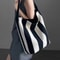 Niche Striped Canvas Bucket Bag For Women Large Capacity Commuting Tote Trendy Single Shoulder Bag 4