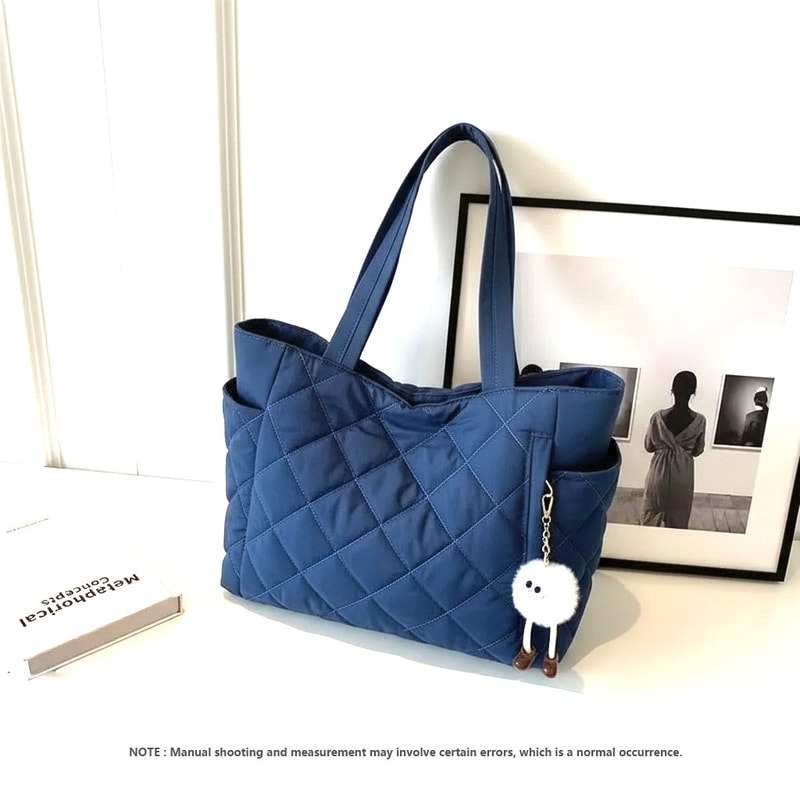 Chic Quilted Tote Bag Stylish MultiPocket Handbag With Pendant Large Capacity Shoulder Bag For Dail 1