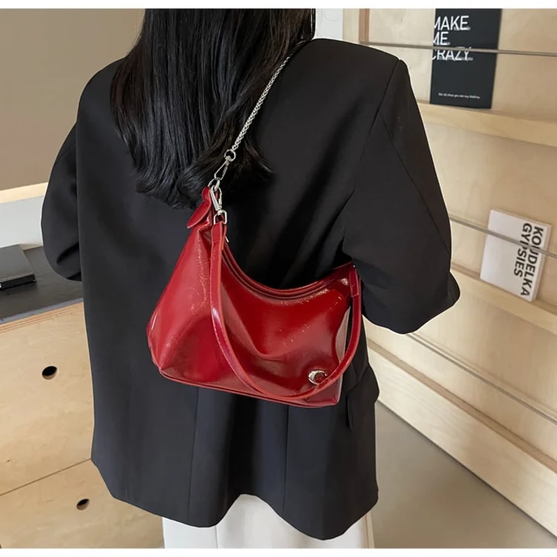 Chic Patent Leather Shoulder Bag For Women Summer Underarm Crossbody Bag With Chain Soft Square Sha 2