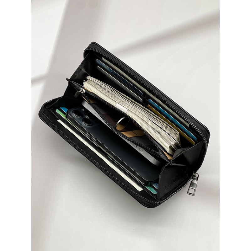 Fashion Simple Black Long Wallet Multi Card Large Capacity Portable Cell Phone Wallet 4