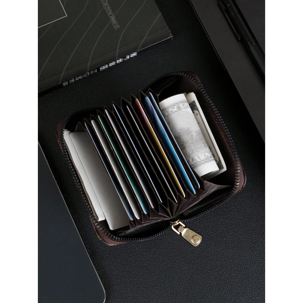 Vintage Zipper Card Holder Wallet Stylish Checkered Pattern Compact Lightweight For Men And Women 1