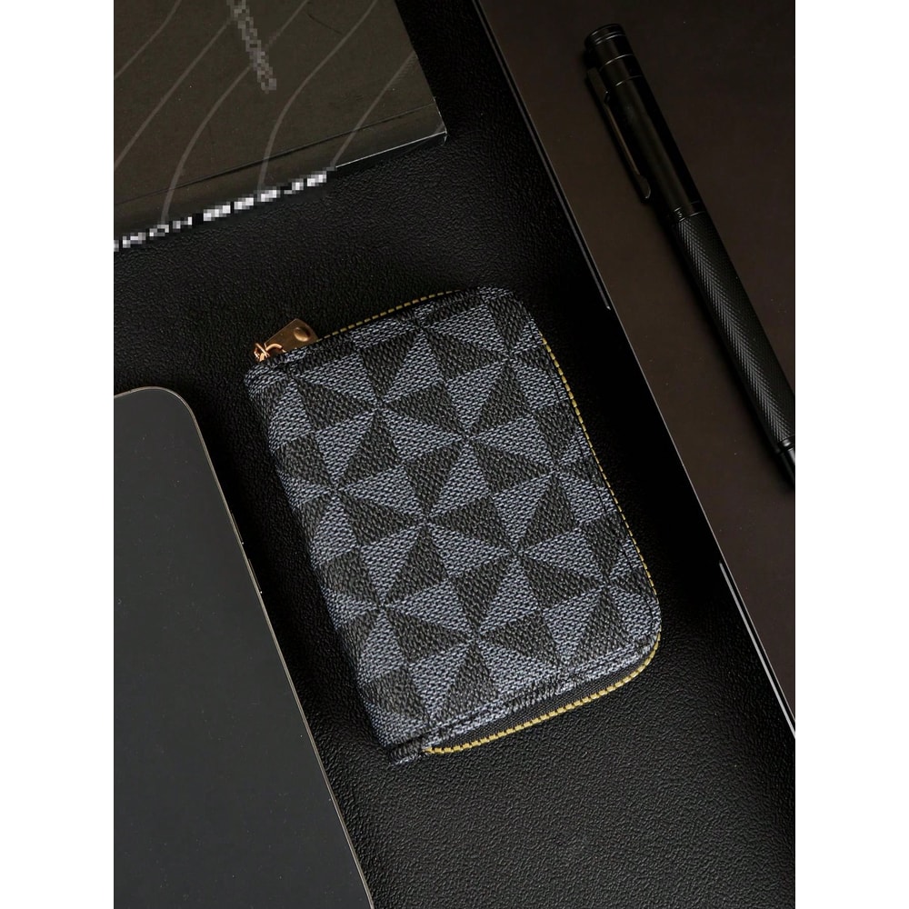 Vintage Zipper Card Holder Wallet Stylish Checkered Pattern Compact Lightweight For Men And Women 4