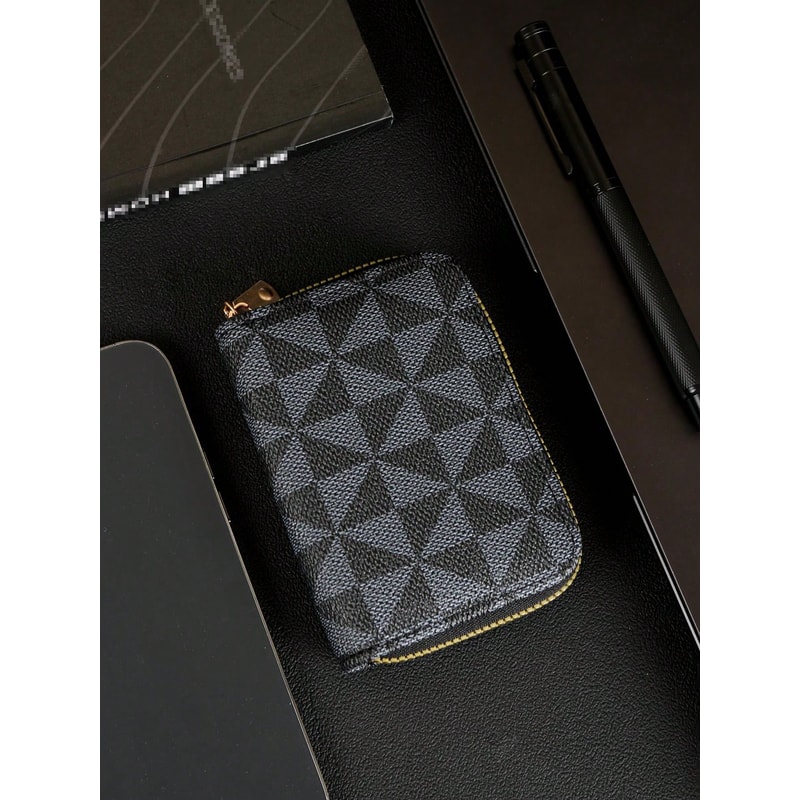 Vintage Zipper Card Holder Wallet Stylish Checkered Pattern Compact Lightweight For Men And Women 4