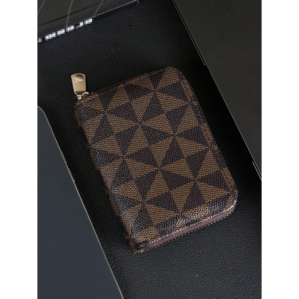 Vintage Zipper Card Holder Wallet Stylish Checkered Pattern Compact Lightweight For Men And Women 5