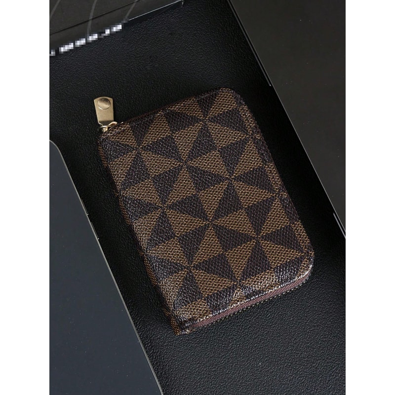 Vintage Zipper Card Holder Wallet Stylish Checkered Pattern Compact Lightweight For Men And Women 5