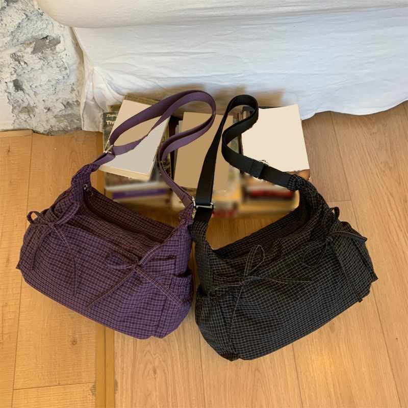 Retro Grid Single Shoulder Bag Large Capacity Stylish Versatile For School Work And Commuting Unis 1