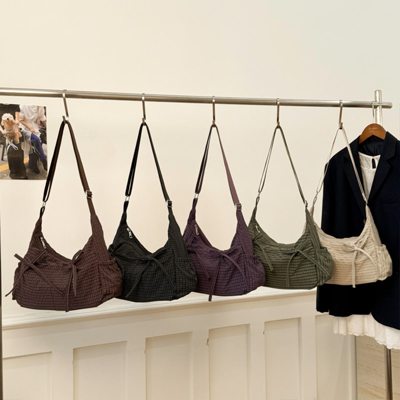 Retro Grid Single Shoulder Bag Large Capacity Stylish Versatile For School Work And Commuting Unis 3