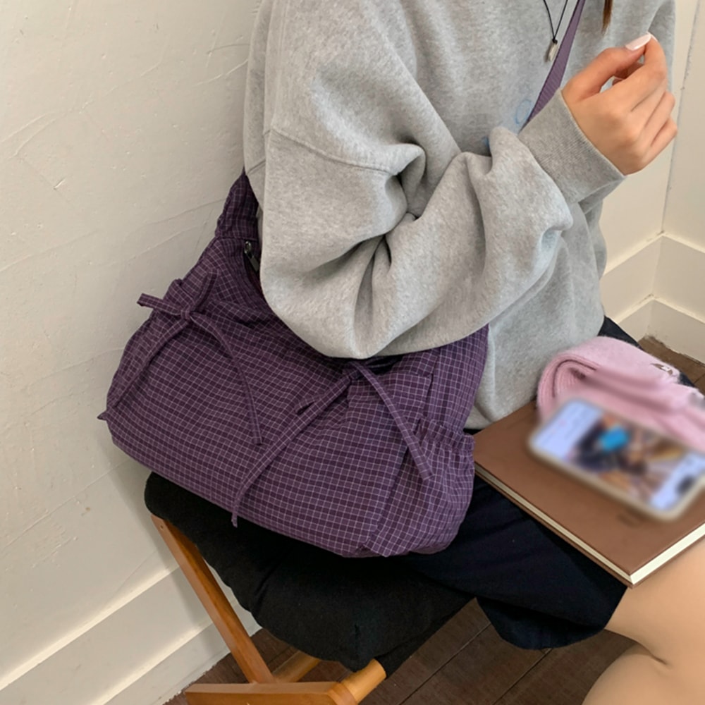 Retro Grid Single Shoulder Bag Large Capacity Stylish Versatile For School Work And Commuting Unis 5