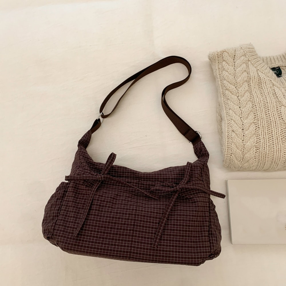 Retro Grid Single Shoulder Bag Large Capacity Stylish Versatile For School Work And Commuting Unis 6