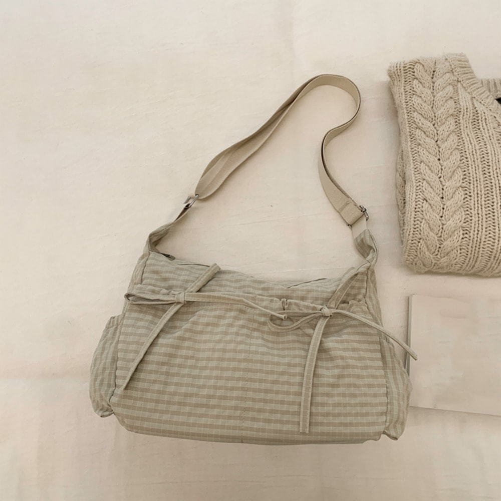 Retro Grid Single Shoulder Bag Large Capacity Stylish Versatile For School Work And Commuting Unis 7