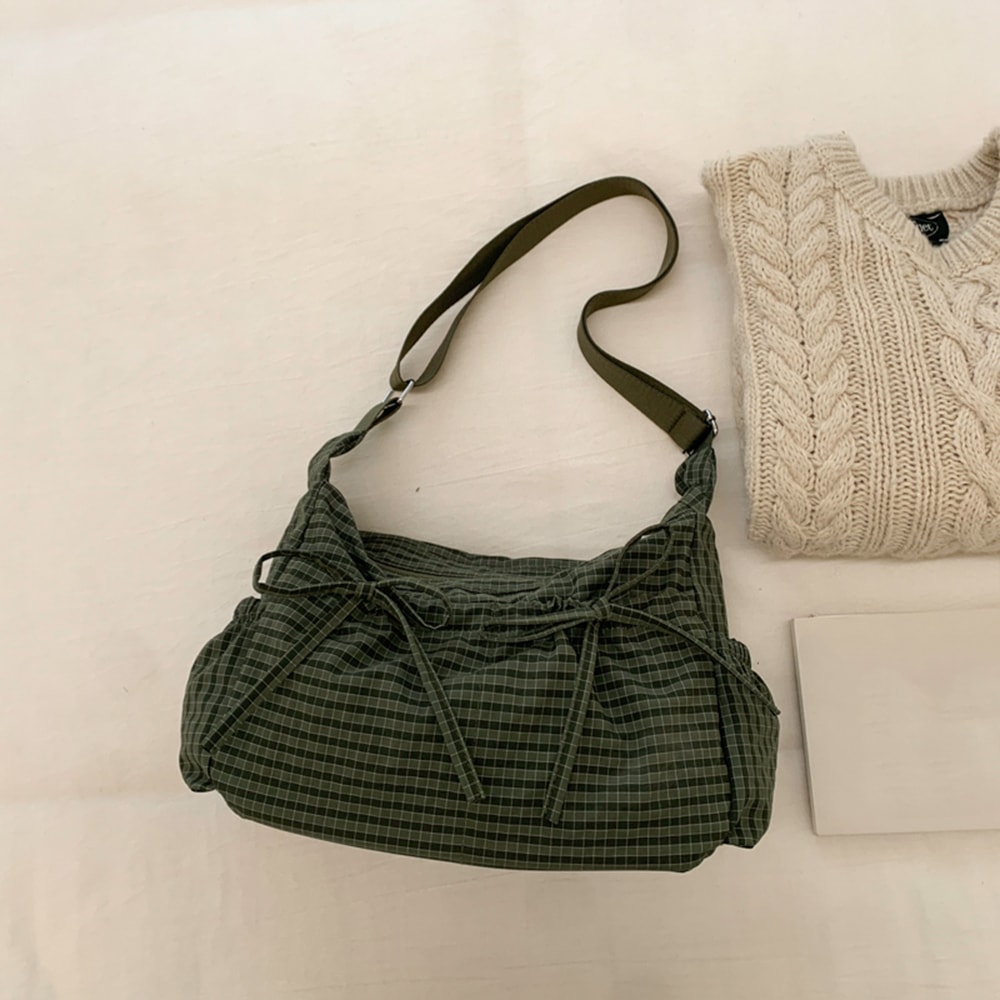 Retro Grid Single Shoulder Bag Large Capacity Stylish Versatile For School Work And Commuting Unis 9