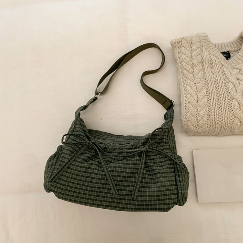 Retro Grid Single Shoulder Bag Large Capacity Stylish Versatile For School Work And Commuting Unis 9