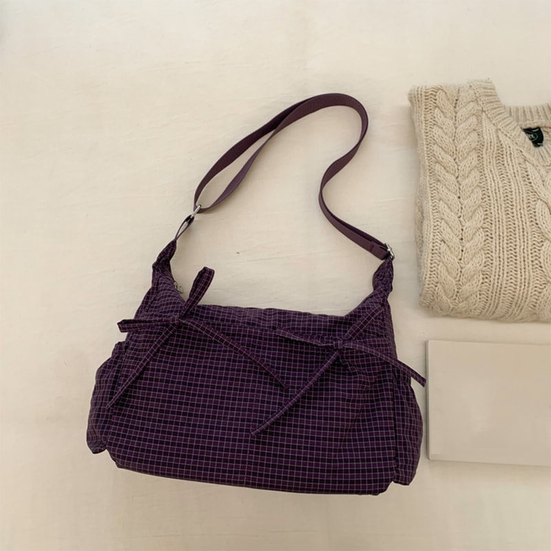 Retro Grid Single Shoulder Bag Large Capacity Stylish Versatile For School Work And Commuting Unis 10