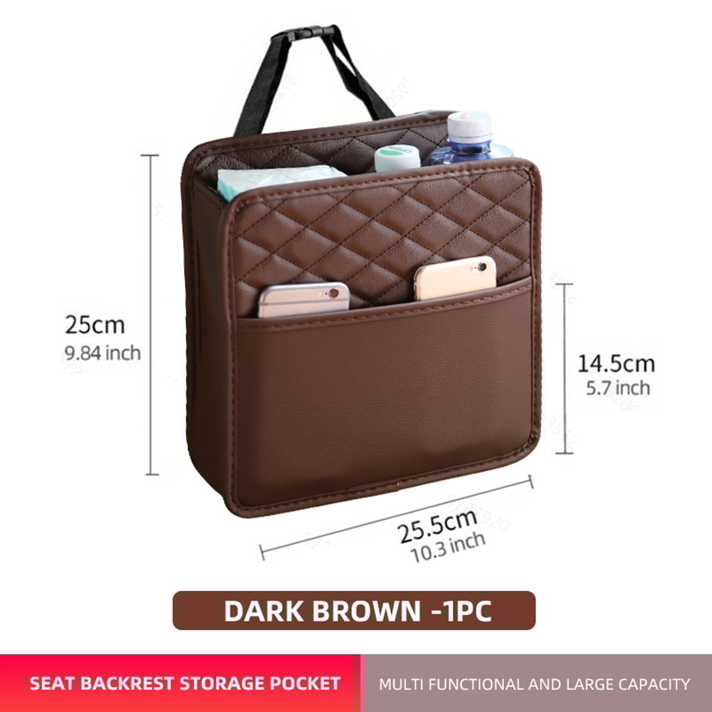 Multifunctional Car Seat Storage Bag Leather Garbage Storage Bag For Cars 7