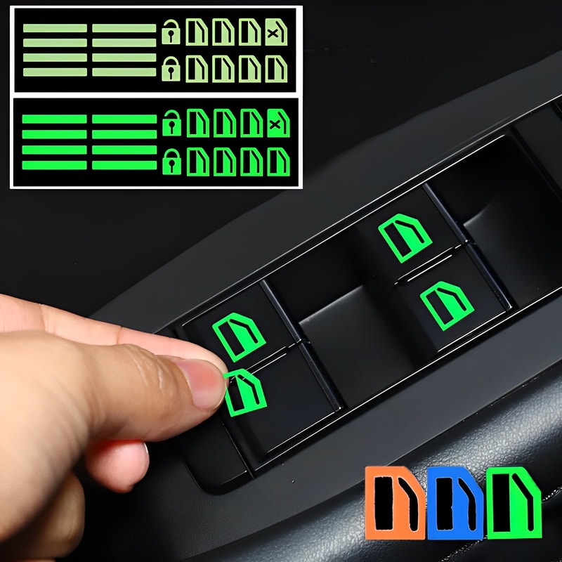 Glow Night Car Window Switch Stickers Luminous Interior Button Decals For Easy Night Driving 1