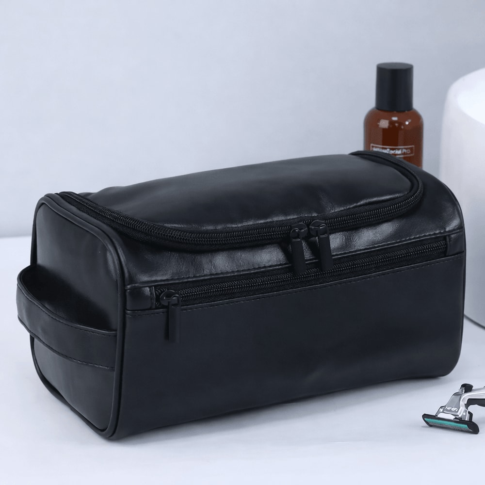 Leather Toiletry Bag Hanging Travel Dopp Kit Organizer 6