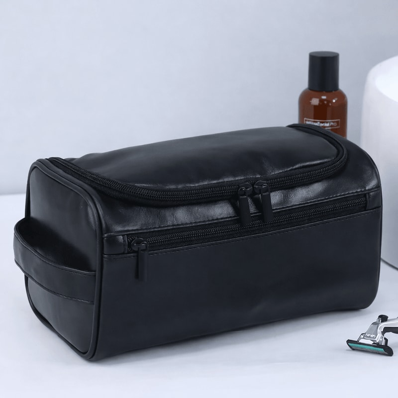 Leather Toiletry Bag Hanging Travel Dopp Kit Organizer 6
