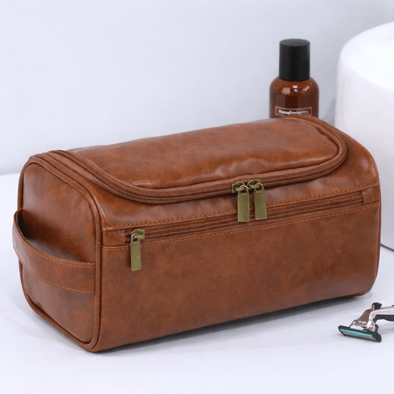 Leather Toiletry Bag Hanging Travel Dopp Kit Organizer 7