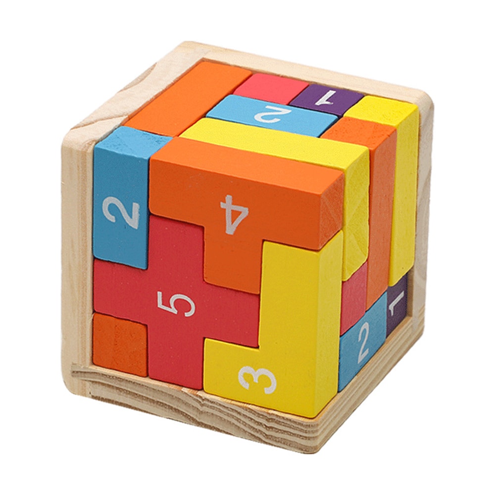 Colorful Wooden Puzzle Cube Classic Luban Lock Brain Teaser Toy for Kids & Adults