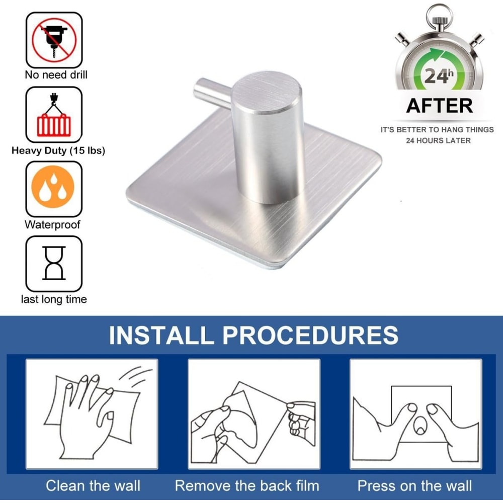 Heavy Duty Self Adhesive Towel Rack Waterproof Wall Hook No Drilling Required 4