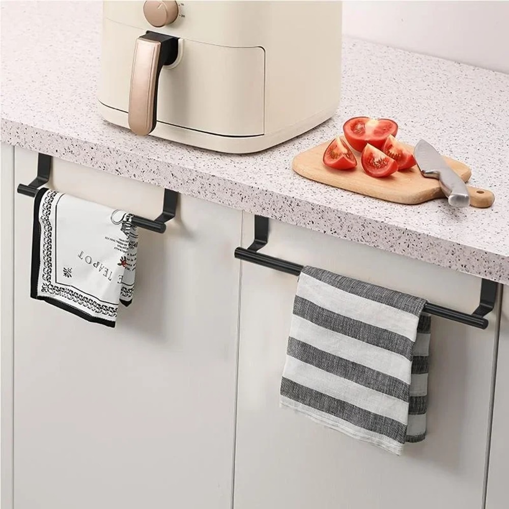 Stainless Steel Over Cabinet Towel Rack Punch Free Hanging Storage Organizer 1