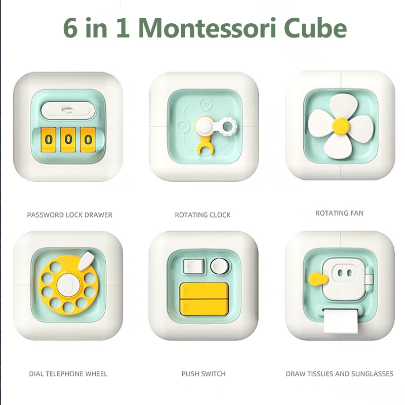 Montessori Sensory Busy Board Fidget Educational Toy for Toddlers Baby Skill Development Cube for Boys and Girls