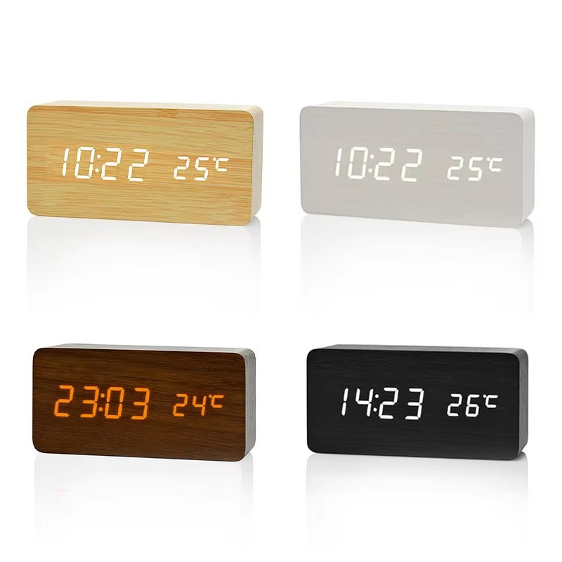 Wooden LED Digital Alarm Clock with Temperature Display for Bedroom & Office Decor