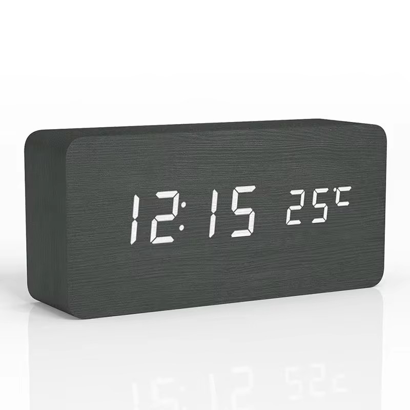 Wooden LED Digital Alarm Clock with Temperature Display for Bedroom & Office Decor