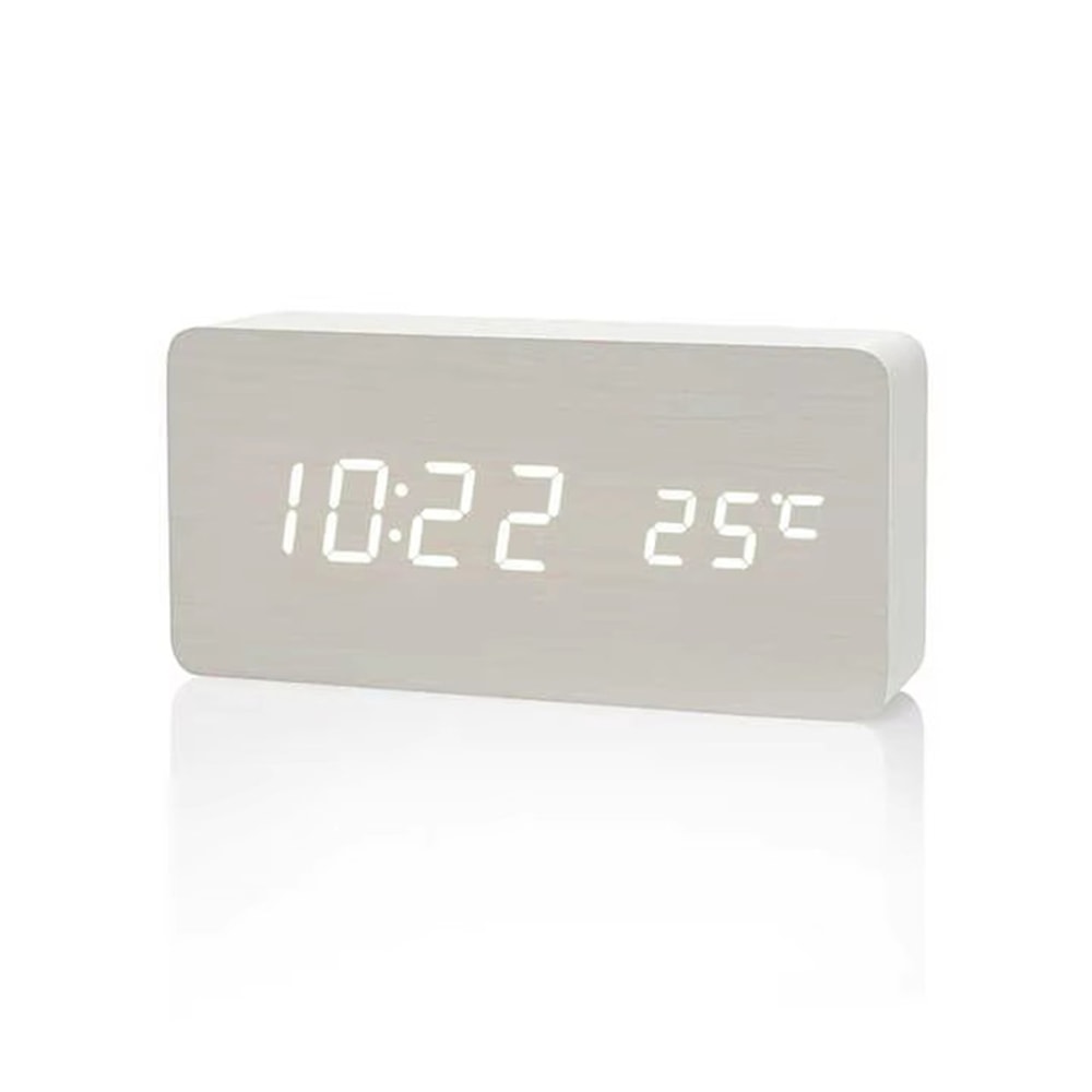 Wooden LED Digital Alarm Clock with Temperature Display for Bedroom & Office Decor