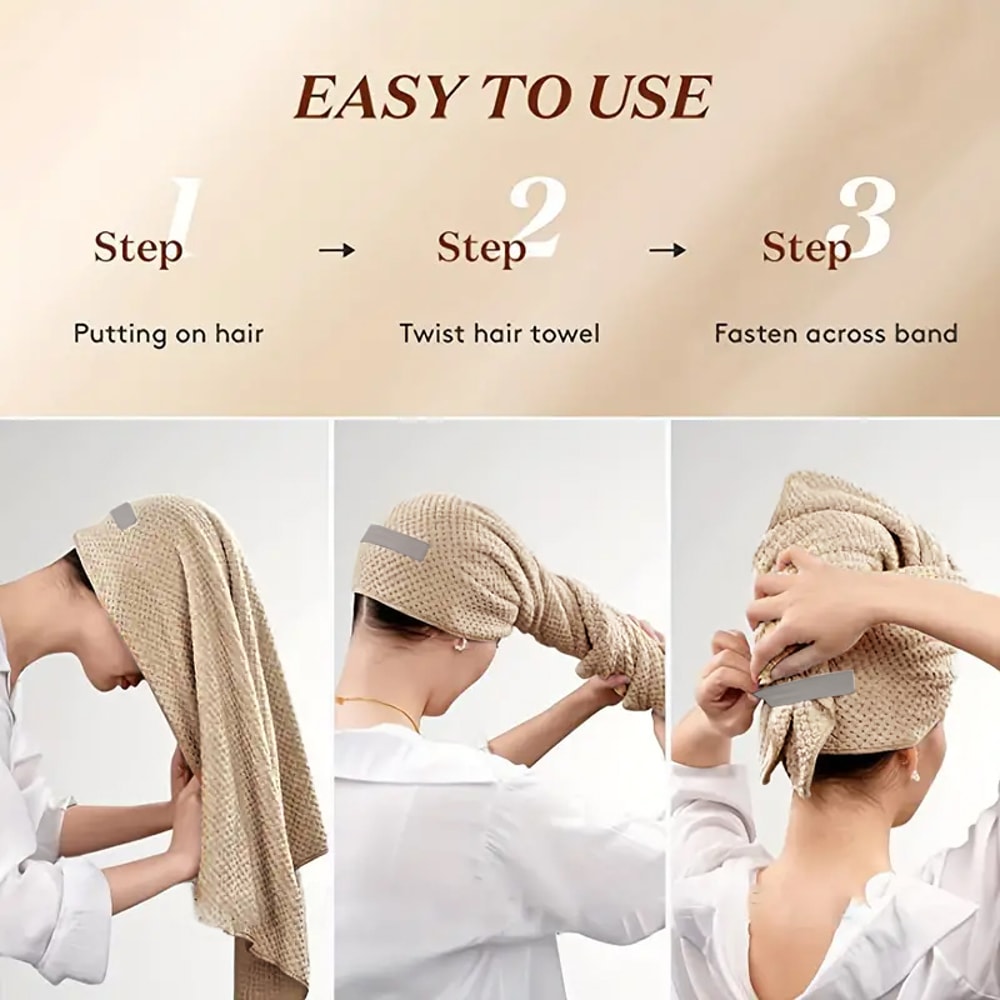 Extra Large Microfiber Hair Towel Wrap Quick Dry Ultra Absorbent with Elastic Band for Comfort